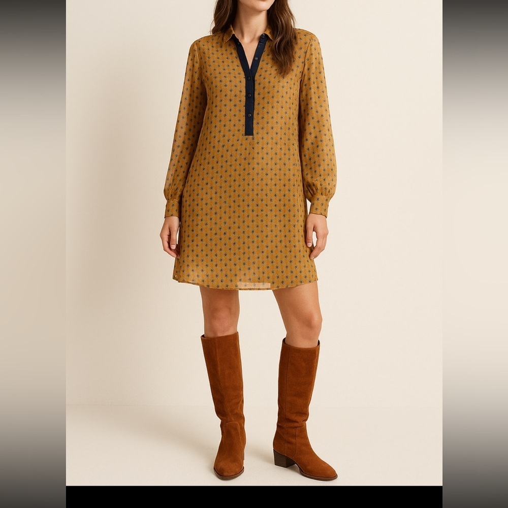 Aina Be Yellow and Blue Patterned Blouse. Retro.